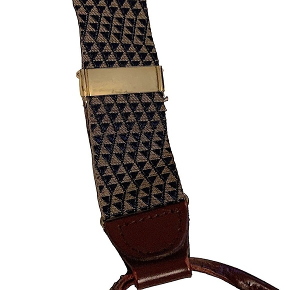 UNBRANDED Tan/Blue Geometric Pattern Textile and Leather Button On Suspenders - Picture 4 of 8